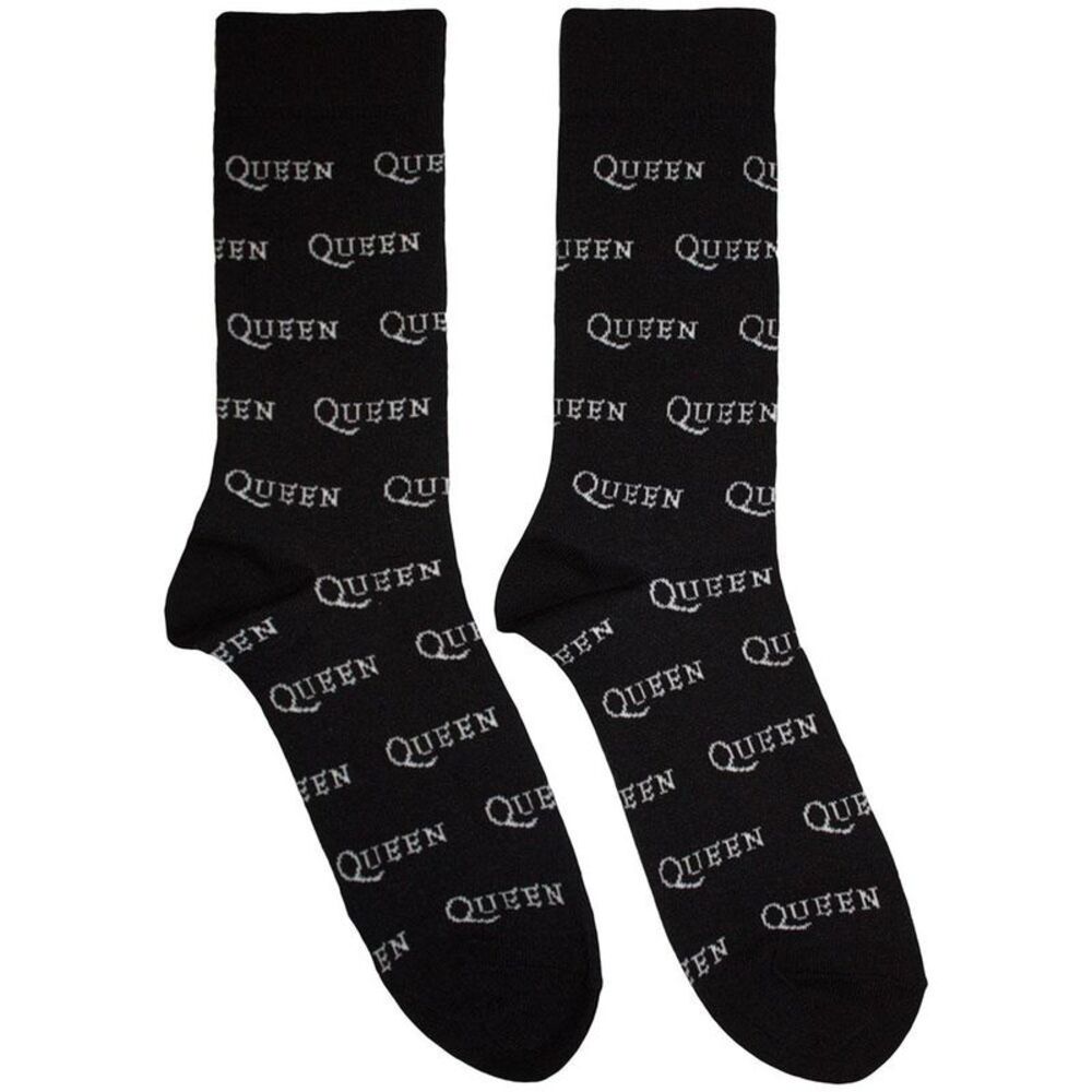 Queen Unisex Adult Repeat Logo Socks / Black/White